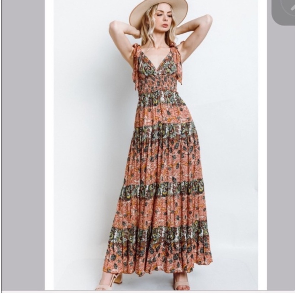 Free People Floral Maxi Dress - Orange and Green